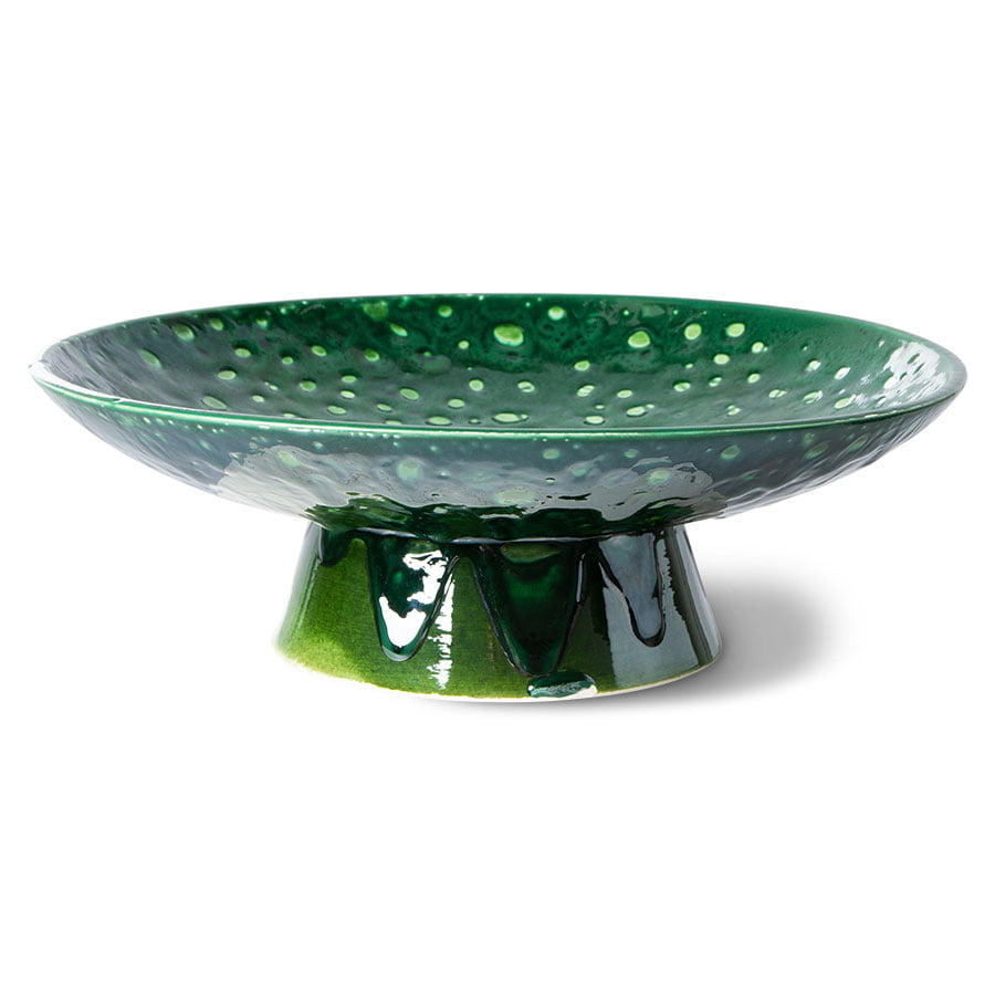 TABLEWARE - the emeralds: ceramic bowl on base L dripping green