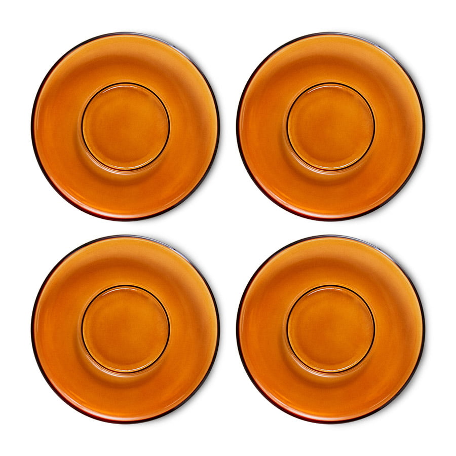 TABLEWARE - 70s glassware: saucers amber brown (set of 4)
