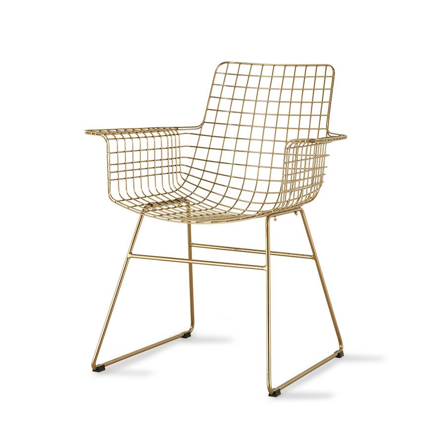 FURNITURE - metal wire chair with arms brass