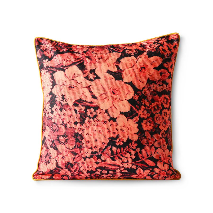 TEXTILES & RUGS - printed floral cushion coral/black (50x50)