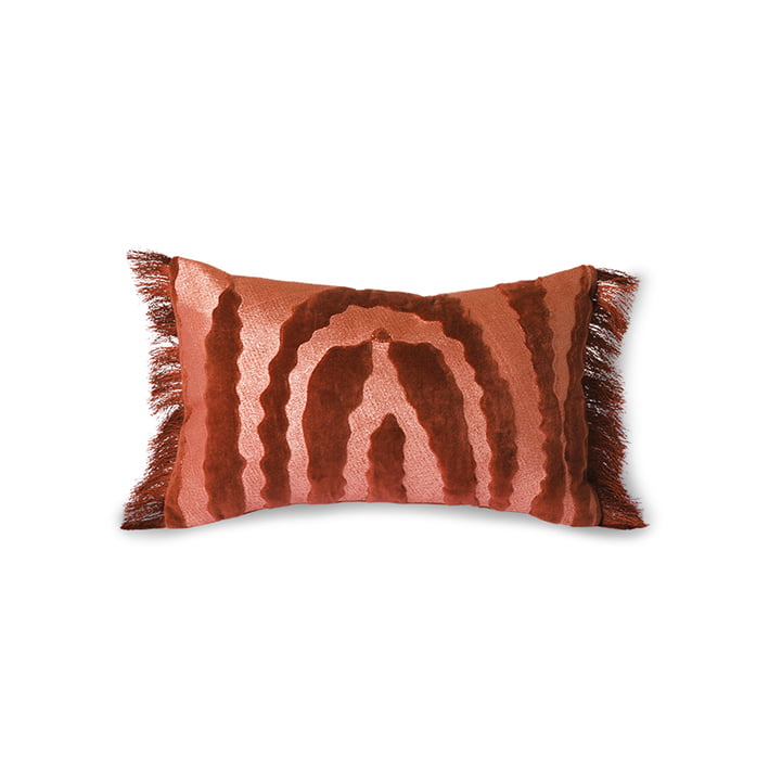 TEXTILES & RUGS - fringed velvet tiger cushion red (25x40)
