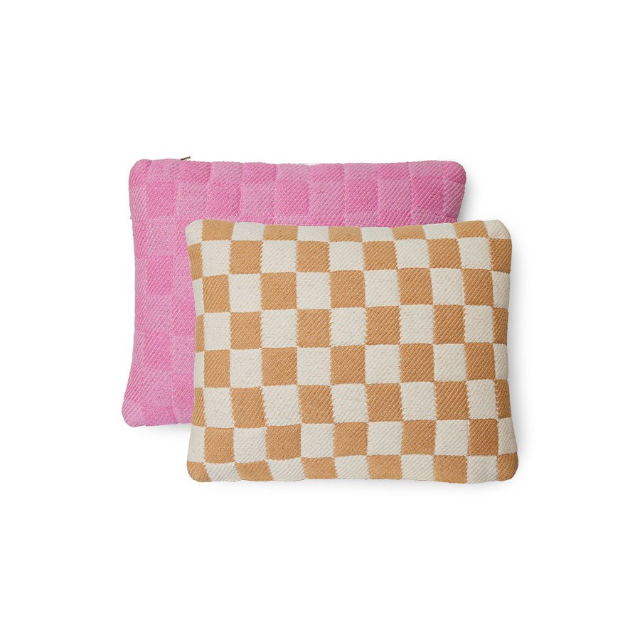 TEXTILES & RUGS - Checkered woven cushion Grapefruit (38x48)