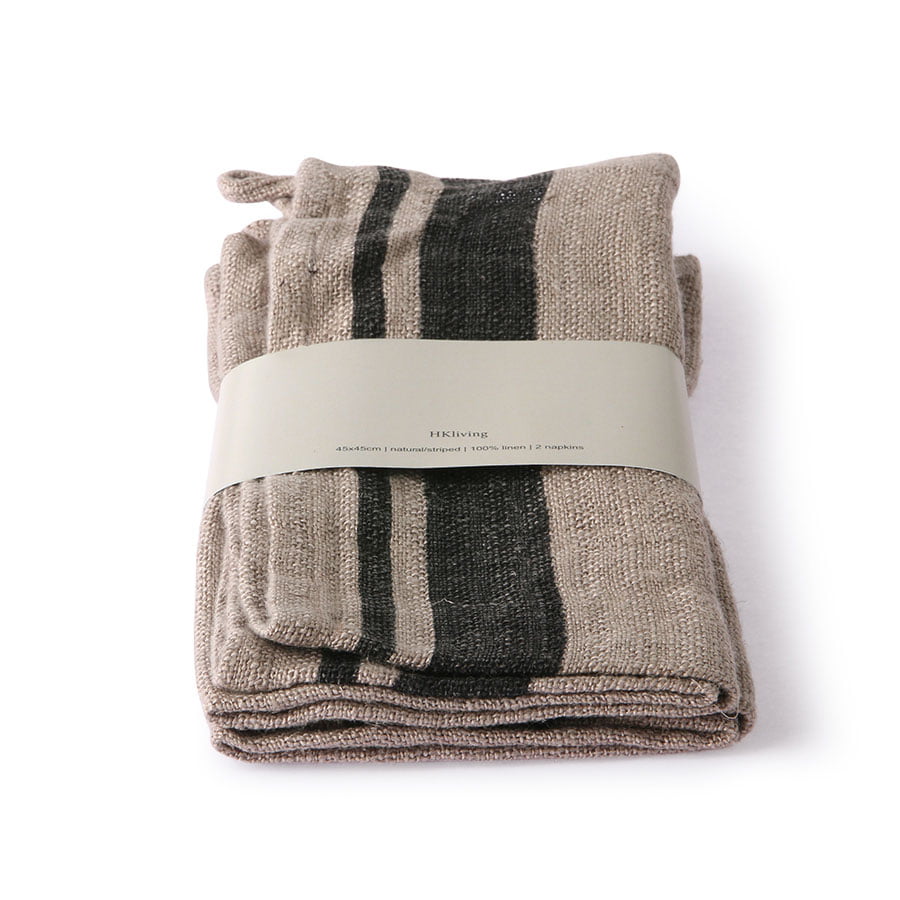 TEXTILES & RUGS - natural/striped linen napkin set of 2 (45x45)