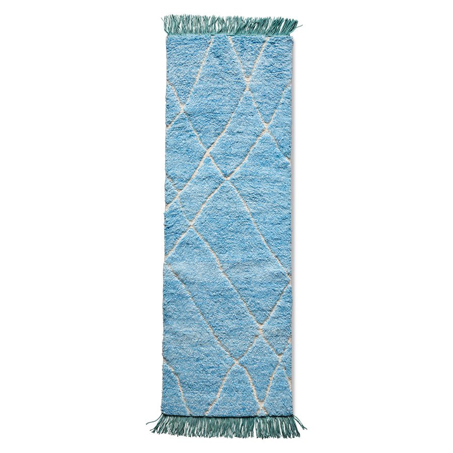 TEXTILES & RUGS - hand knotted woolen runner blue/turquoise (80x250)