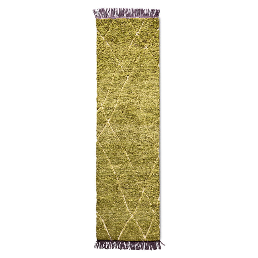 TEXTILES & RUGS - hand knotted woolen runner olive/purple (80x300)