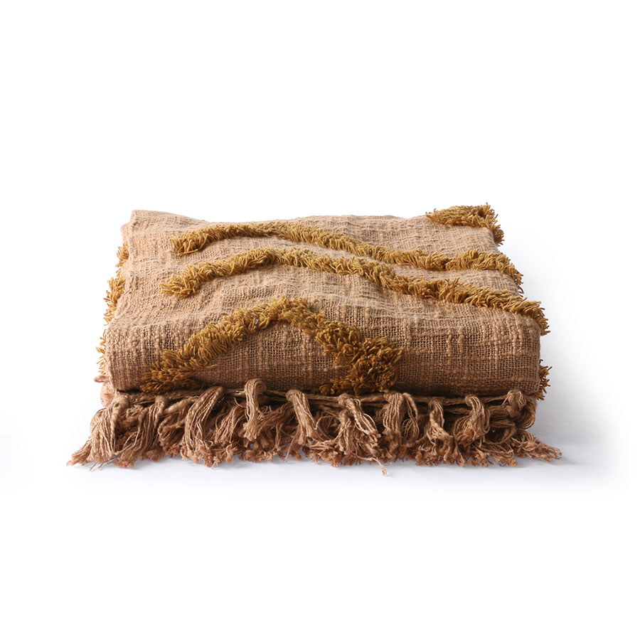 TEXTILES & RUGS - cotton fringe pattern throw brown (130x170)