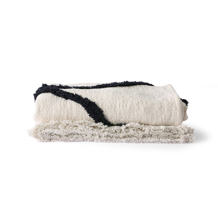TEXTILES & RUGS - soft woven throw natural with black tufted lines (130x170)