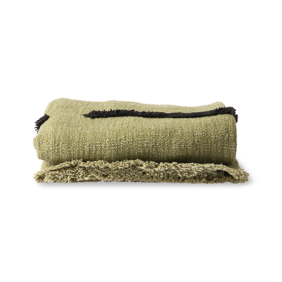 TEXTILES & RUGS - soft woven throw pistachio with black tufted lines (130x170)