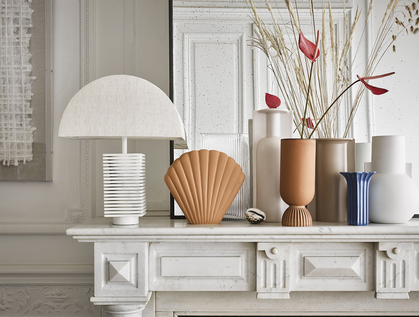 LIGHTING, TABLE LAMP |ribbed table lamp base white marble | set.