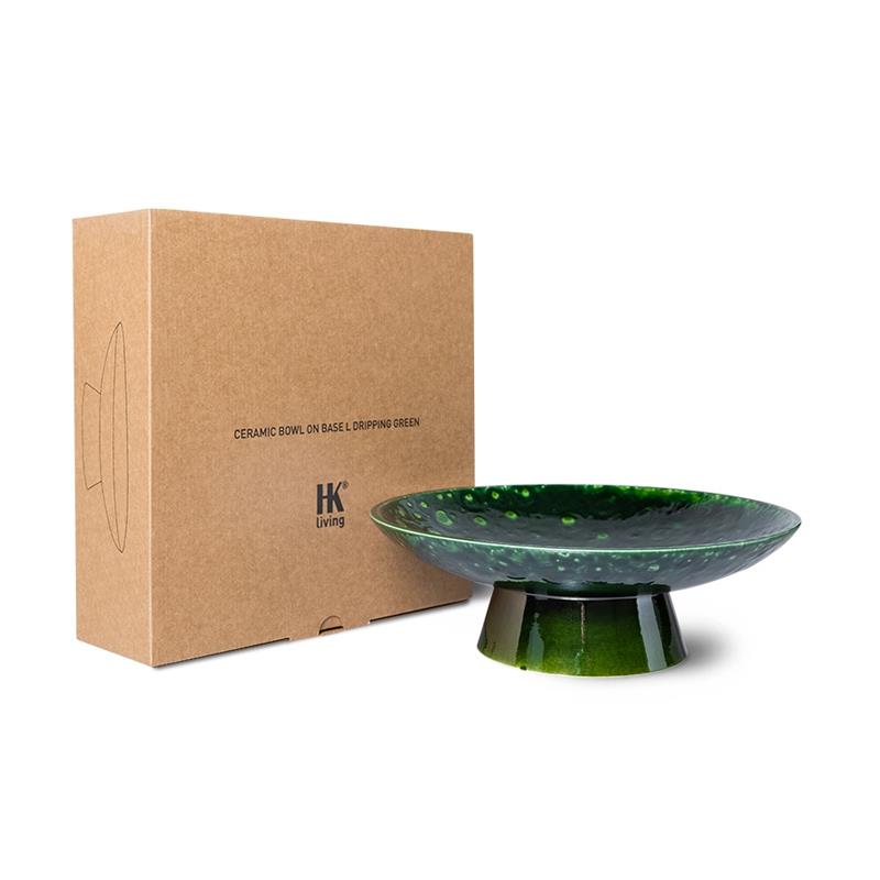 TABLEWARE-ACE7090 THE EMERALDS: CERAMIC BOWL ON BASE L DRIPPING GREEN