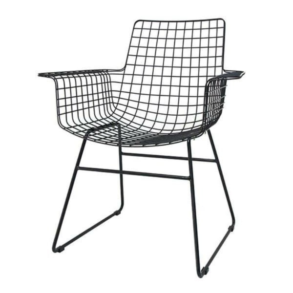 FURNITURE-FUR0020 METAL WIRE CHAIR WITH ARMS BLACK
