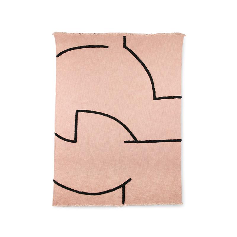TEXTILES & RUGS-TTS1035 SOFT WOVEN THROW NUDE WITH BLACK TUFTED LINES (1301X170)