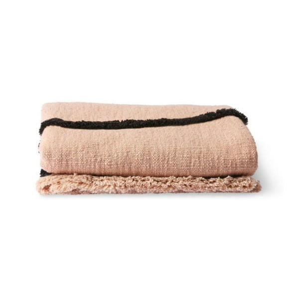 TEXTILES & RUGS-TTS1035 SOFT WOVEN THROW NUDE WITH BLACK TUFTED LINES (1301X170)