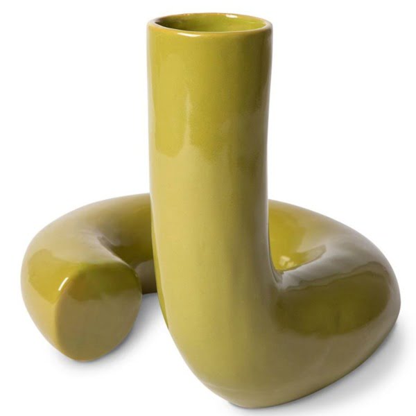 ACCESSORIES-ACE7021 CERAMIC TWISTED VASE GLOSSY OLIVE