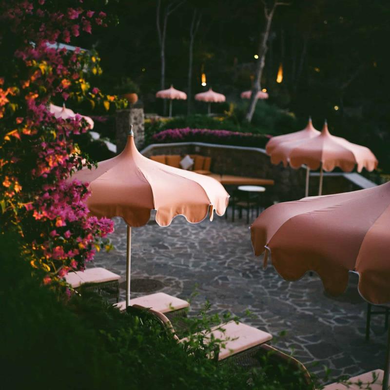 FURNITURE-CIAO AMORE PINK 200 UMBRELLA WITH VOLANT AND WIND VENT/WHITE POLE