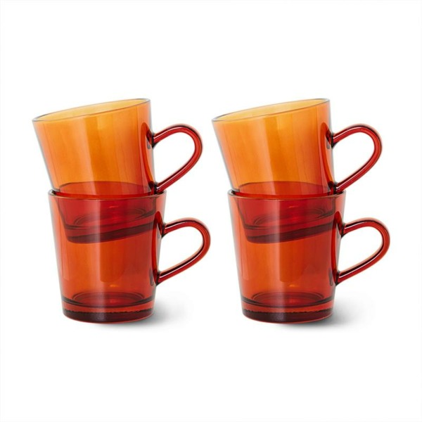 TABLEWARE-AGL4503 70S GLASSWARE: COFFEE CUPS AMBER BROWN (SET OF 4)