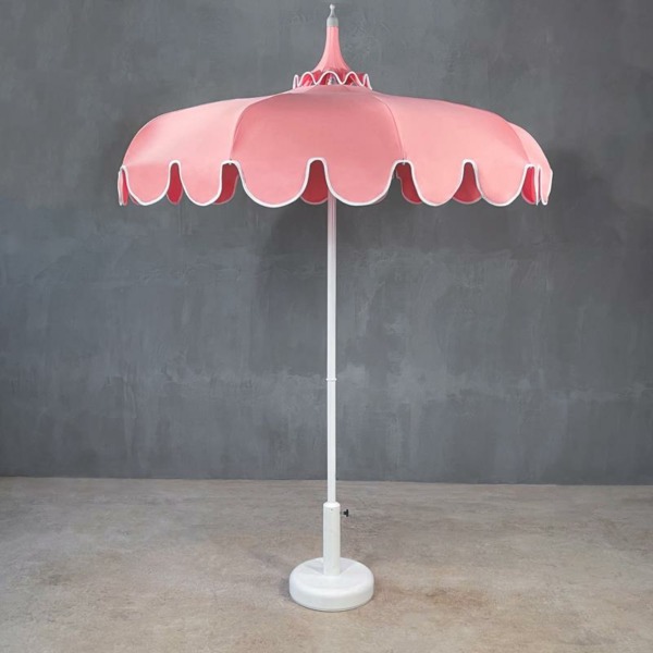 FURNITURE-CIAO AMORE PINK 200 UMBRELLA WITH VOLANT AND WIND VENT/WHITE POLE